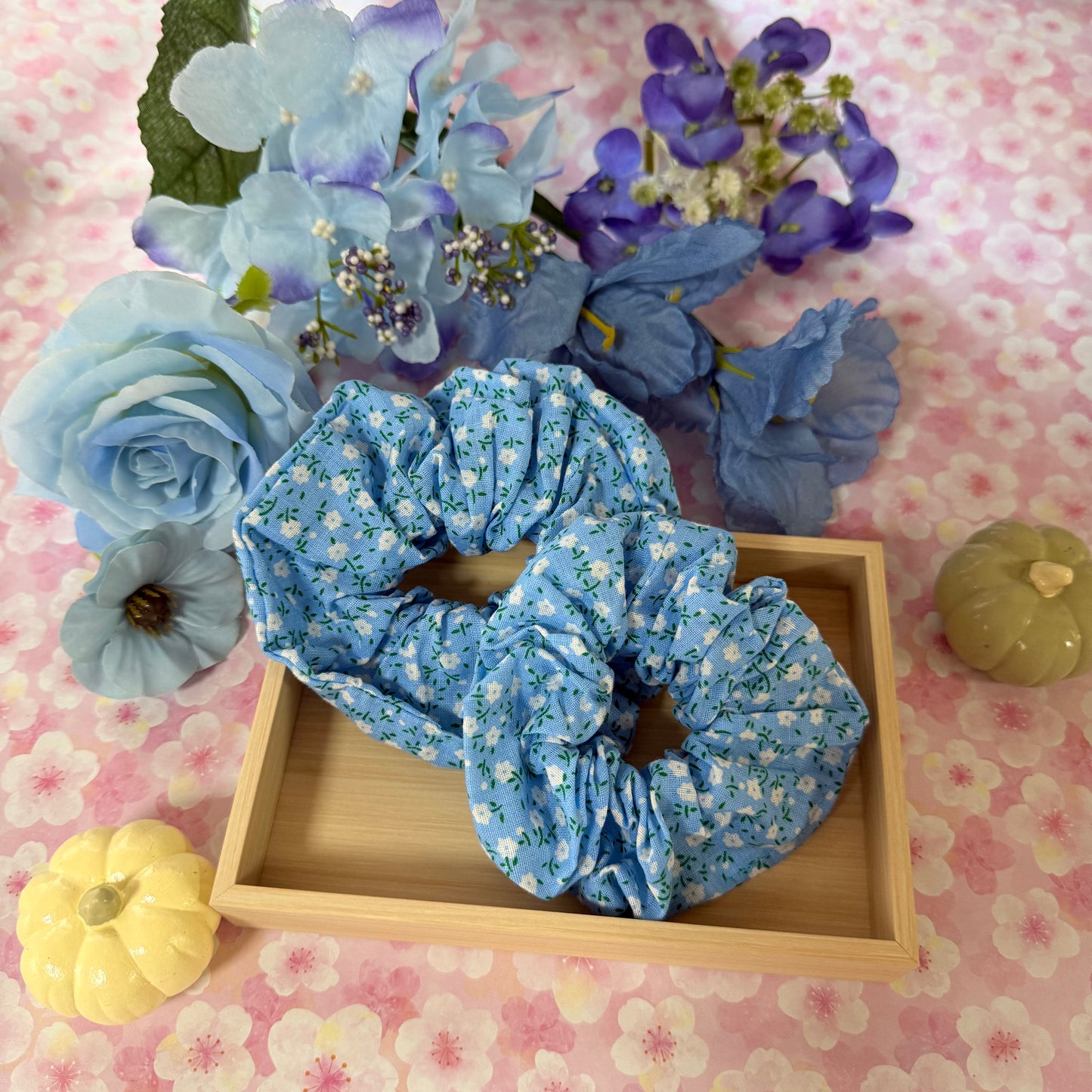 Blue Floral scrunchies
