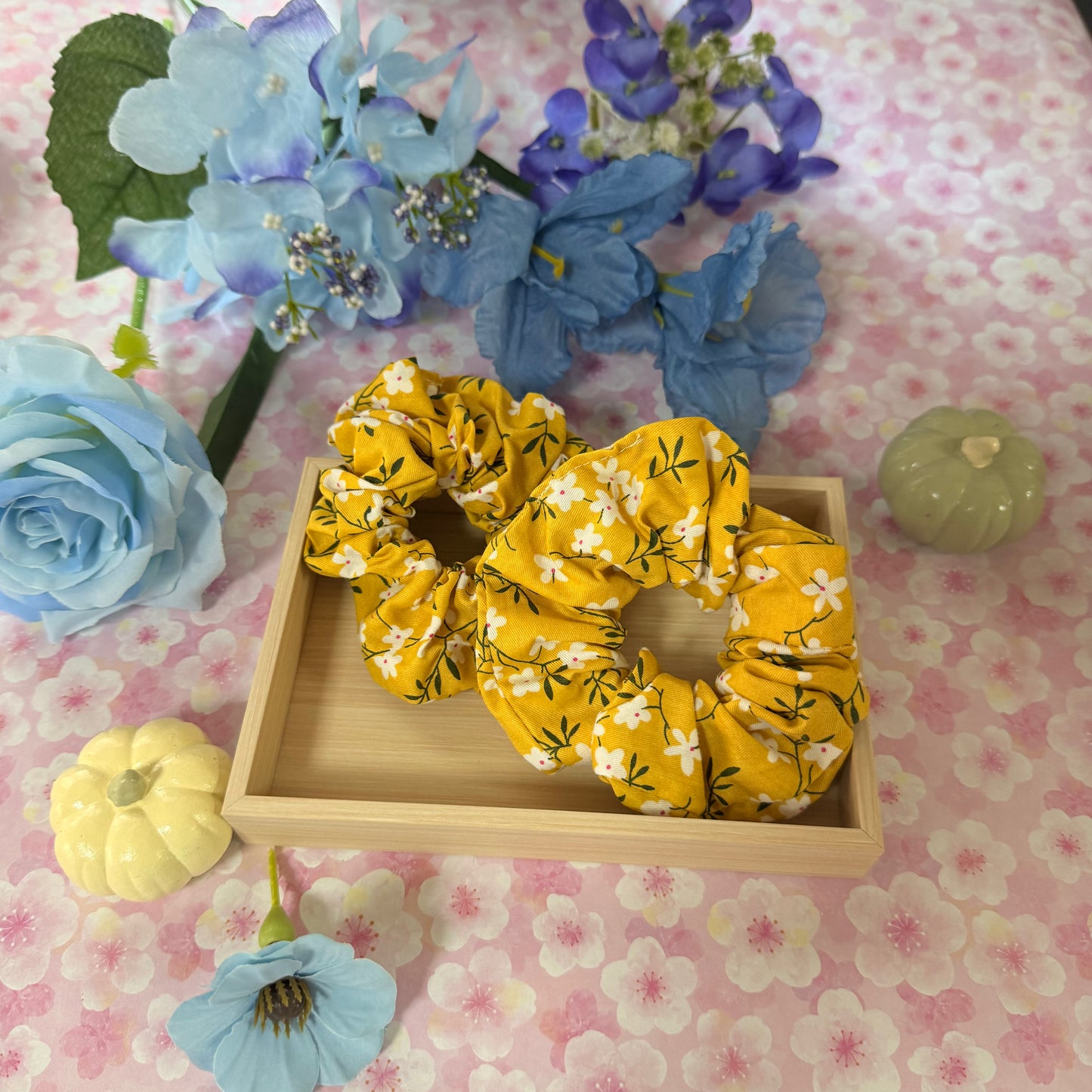Yellow Floral Scrunchies