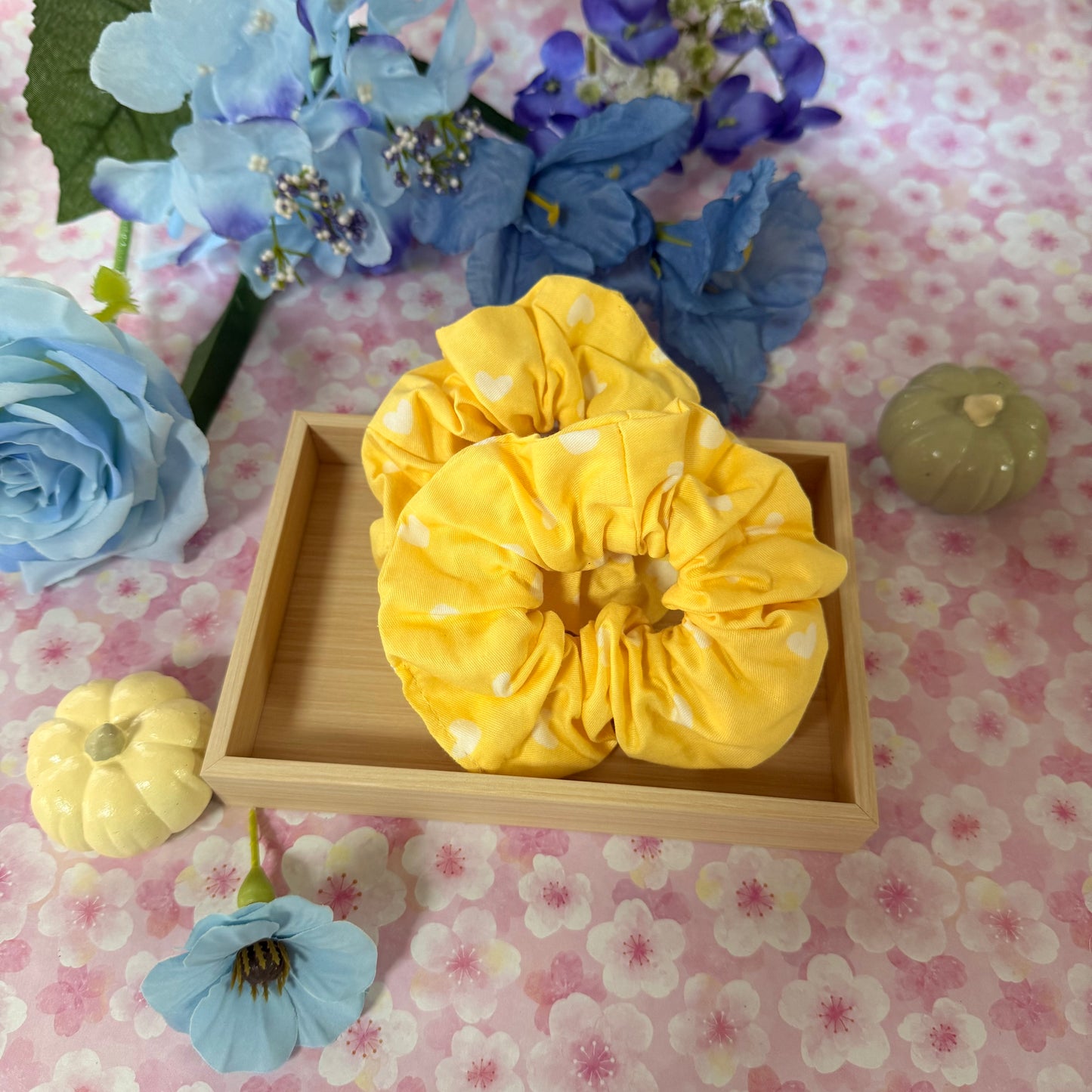 Yellow Floral Scrunchies