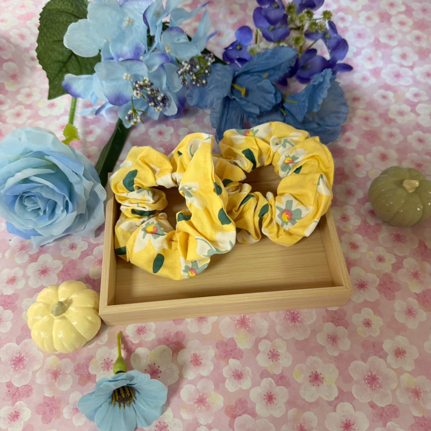 Yellow Floral Scrunchies