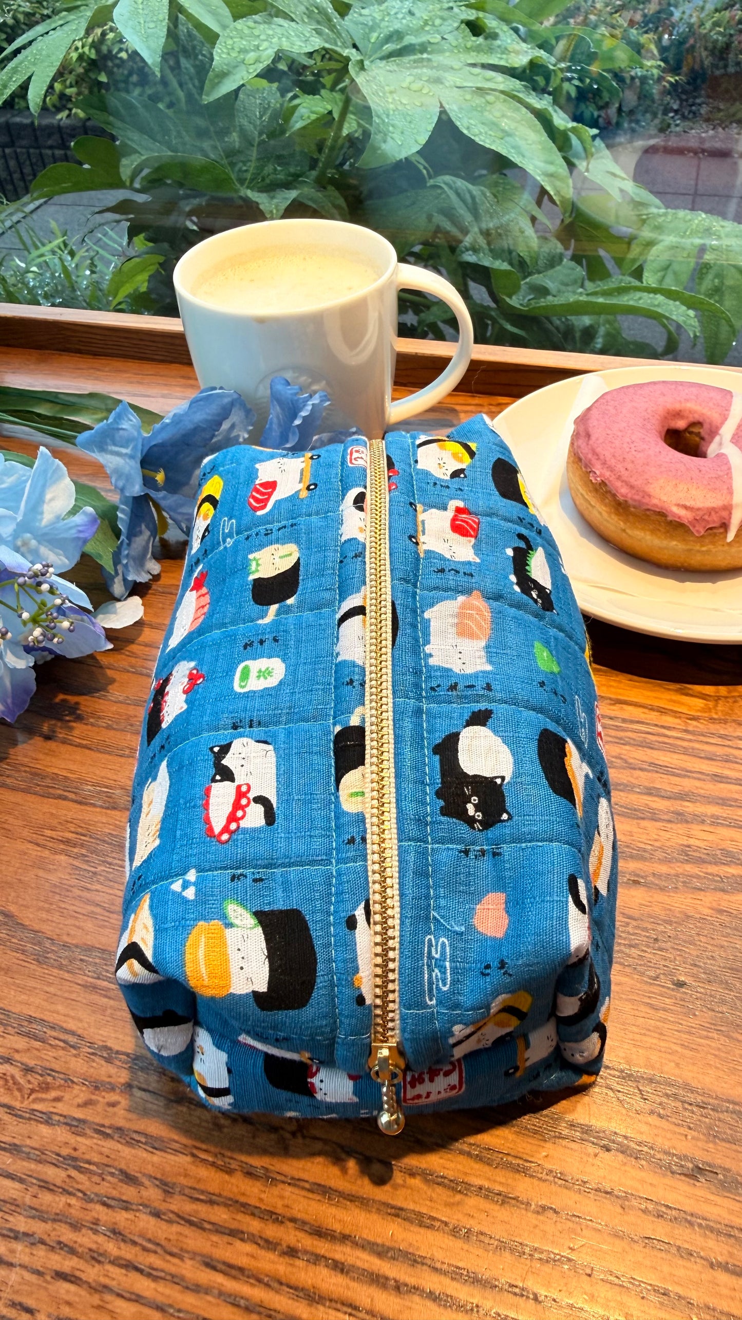 Blue sushi cat oopsie make up pouch