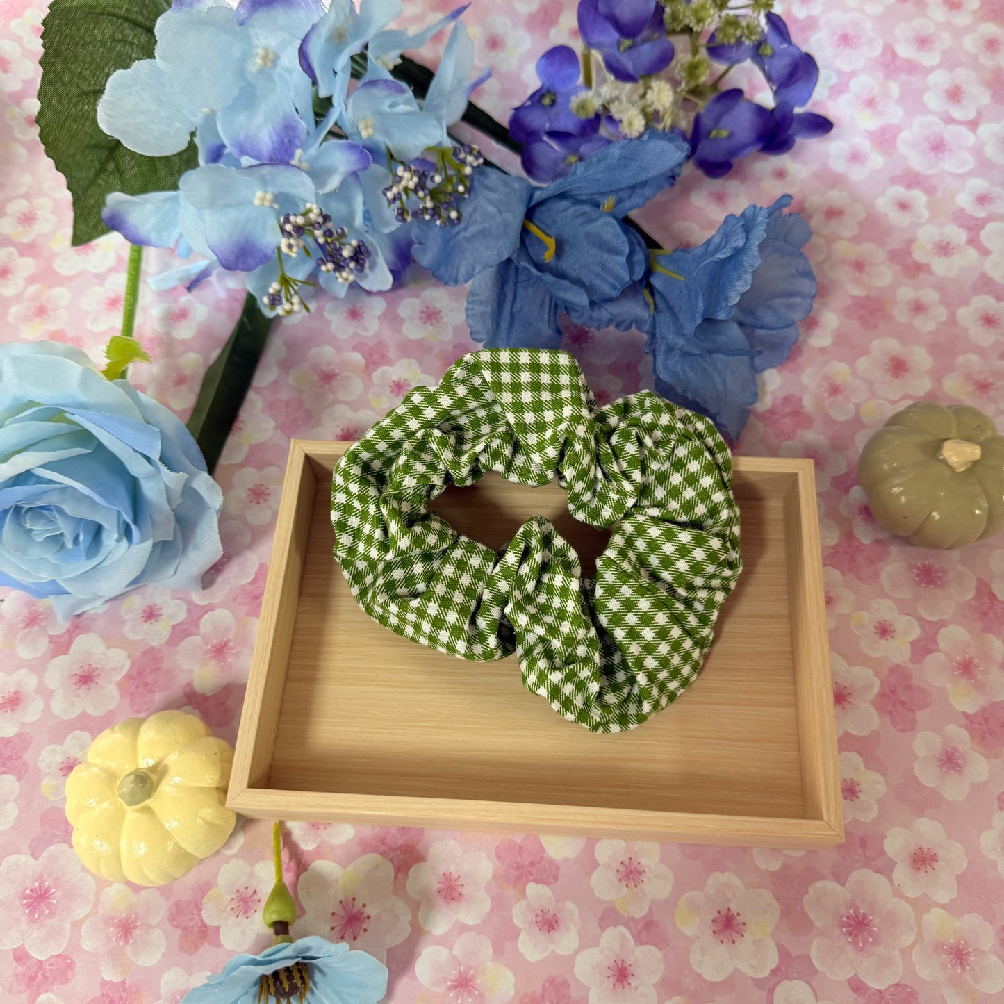 Green Floral Scrunchies