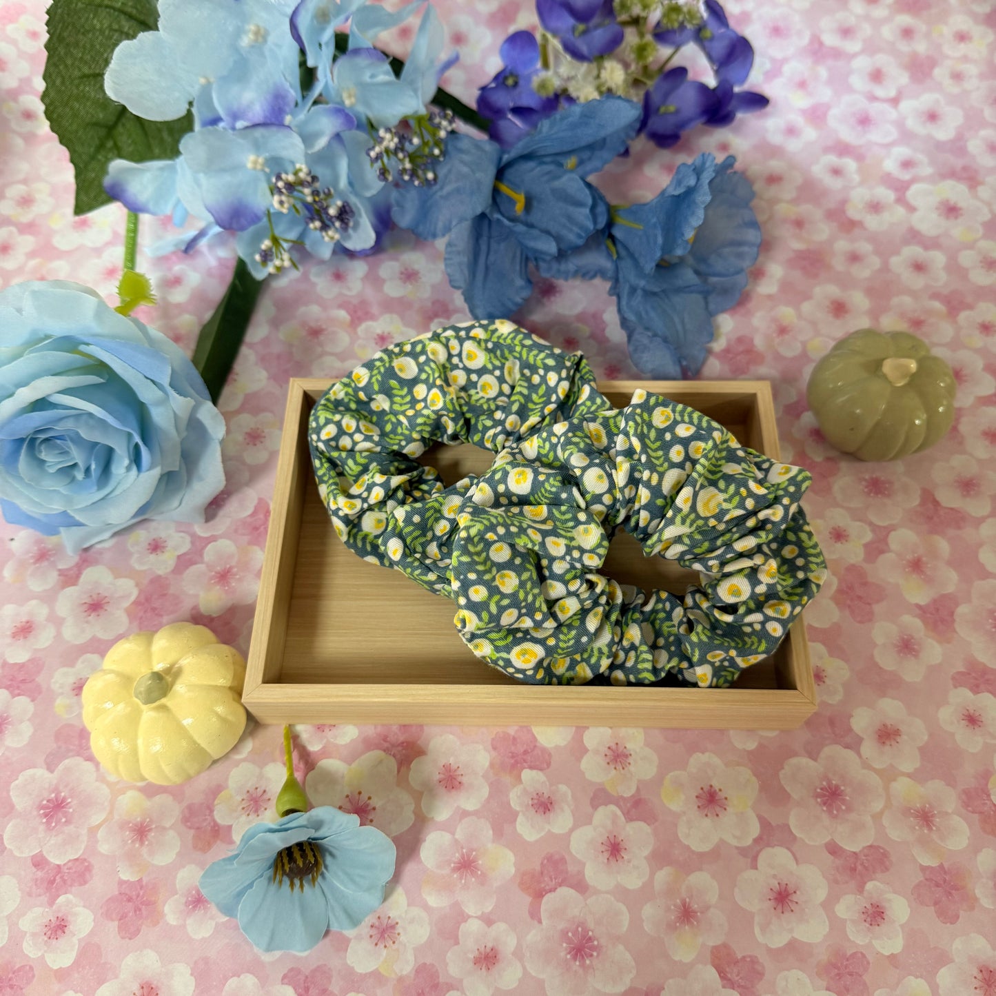 Green Floral Scrunchies