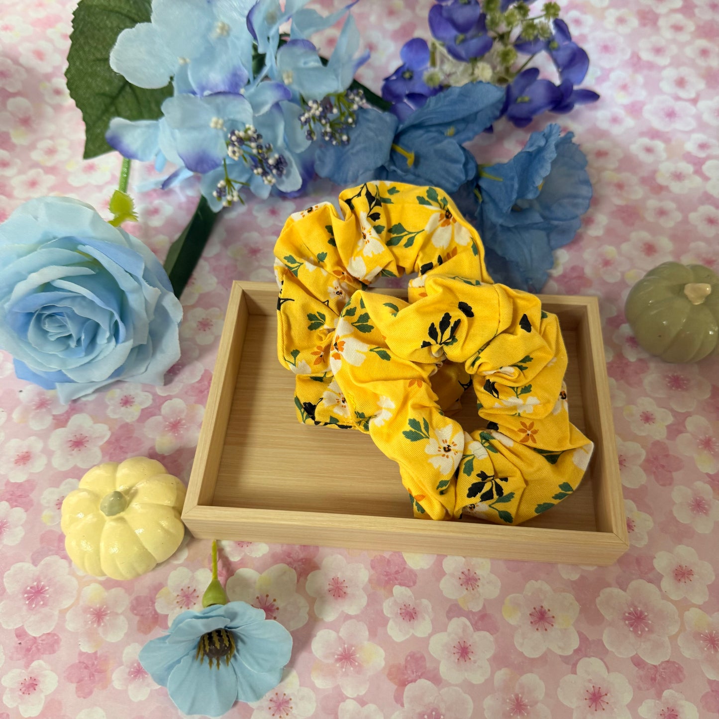 Yellow Floral Scrunchies