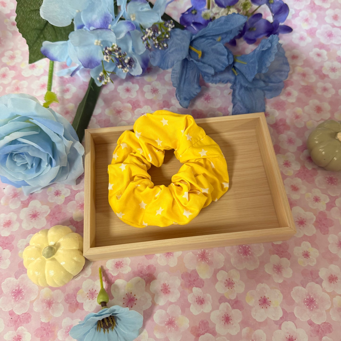 Yellow Floral Scrunchies