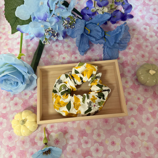 Yellow Floral Scrunchies