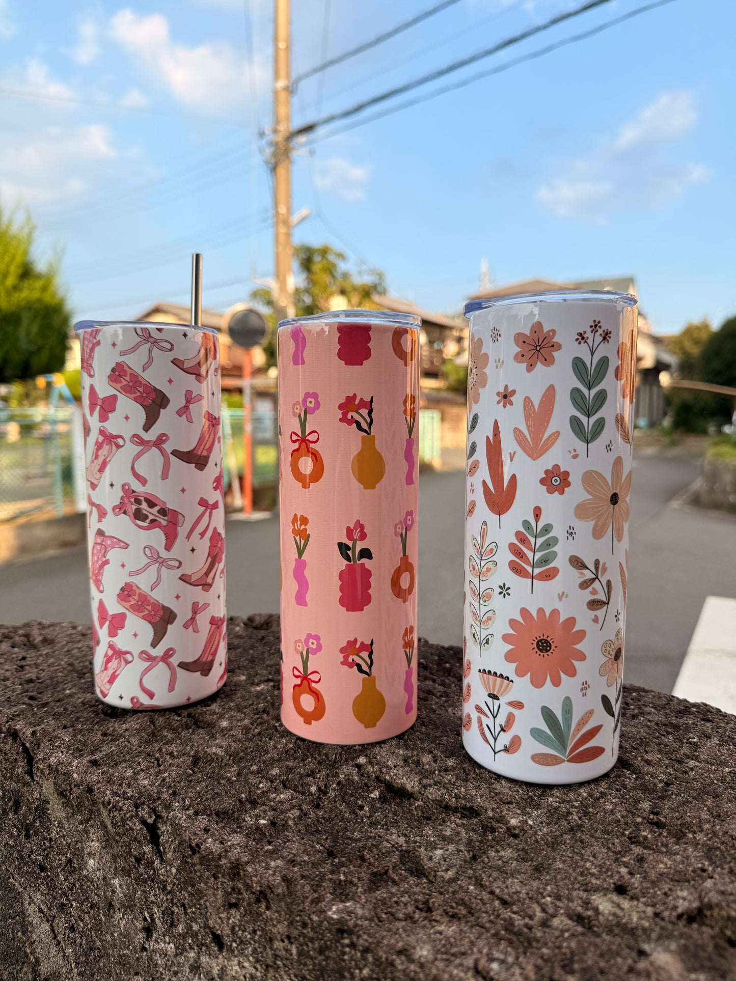 Handmade 20 oz Floral Orange Tumbler