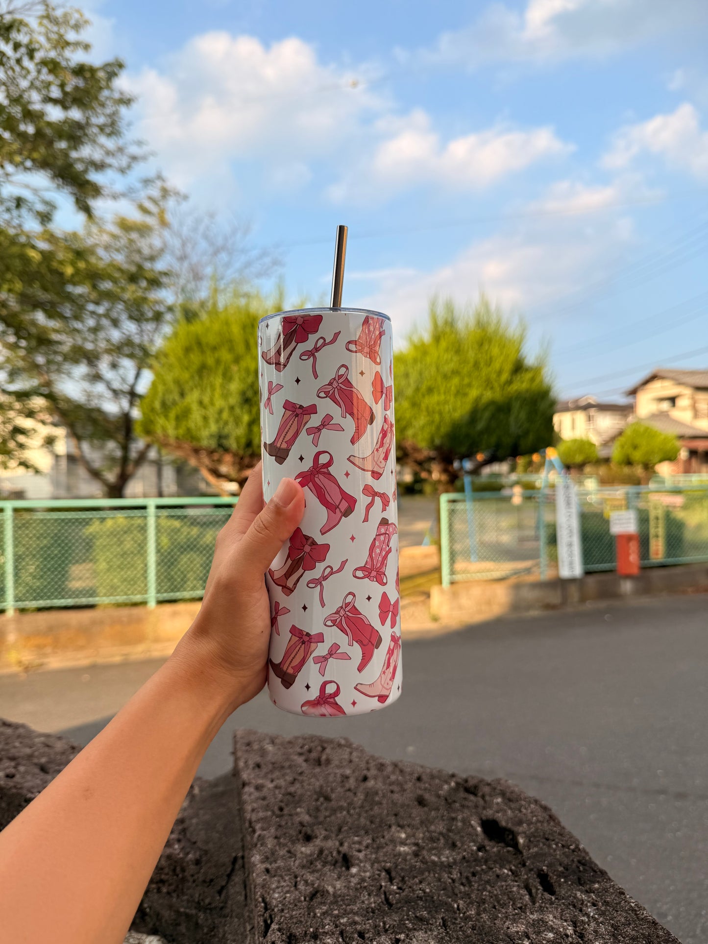 Handmade 20 oz Pink boots Tumbler
