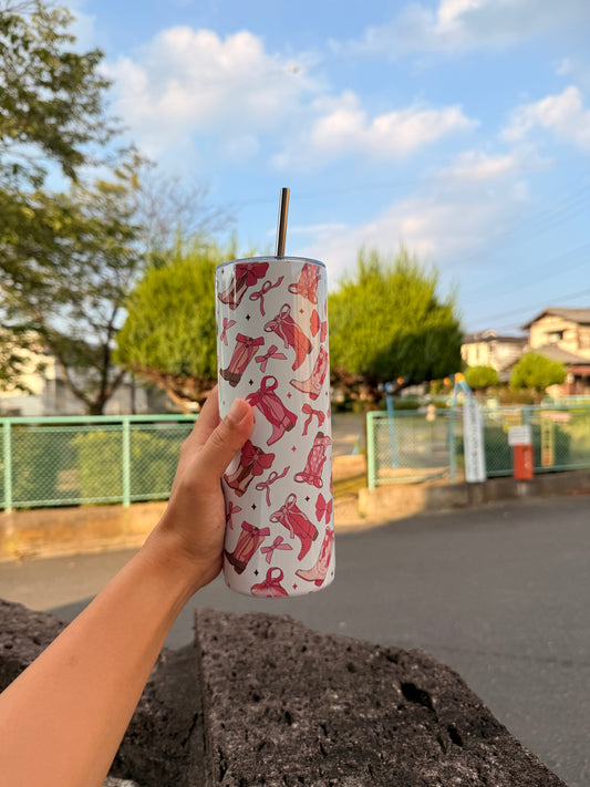 Handmade 20 oz Pink boots Tumbler