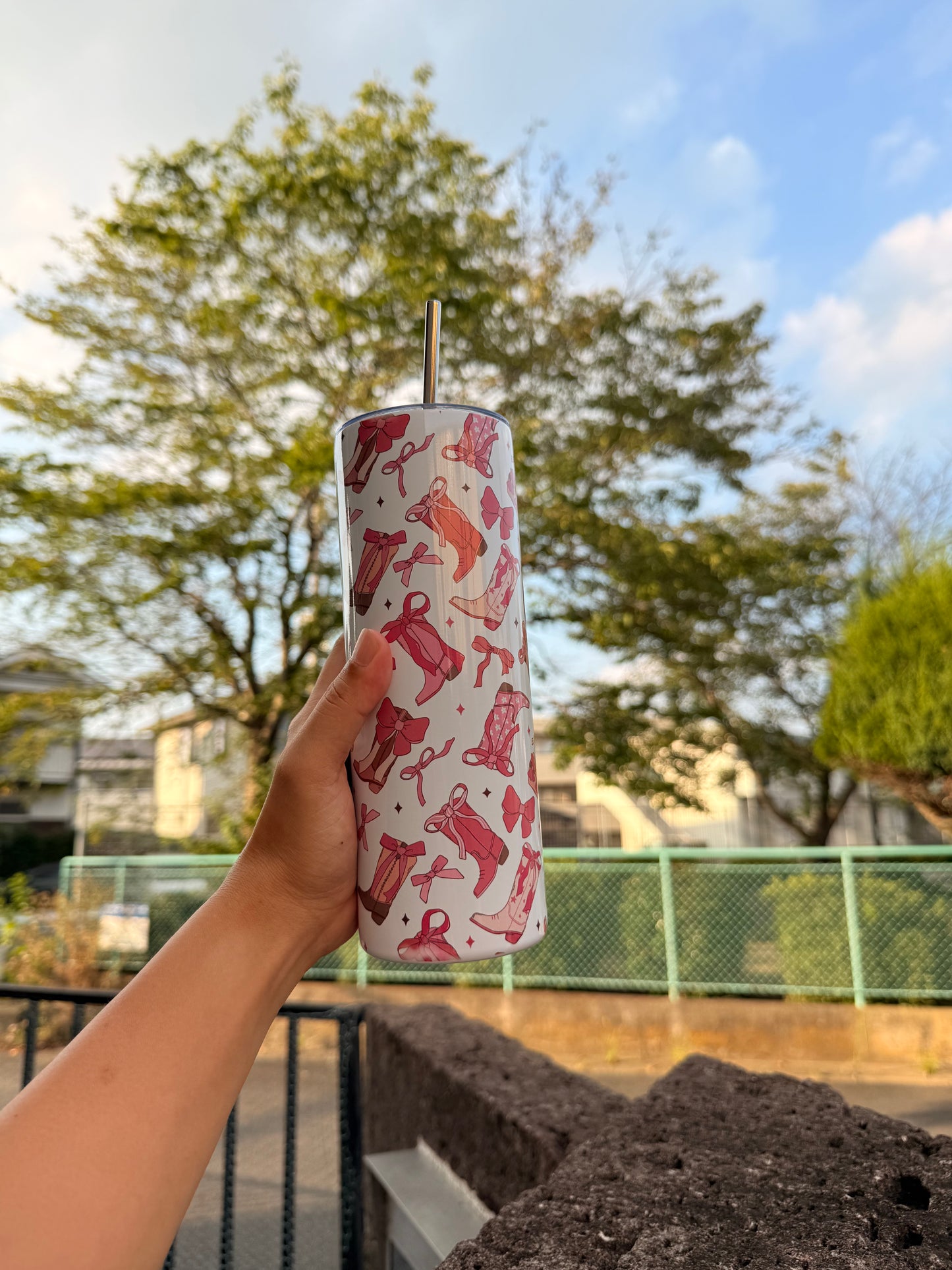 Handmade 20 oz Pink boots Tumbler