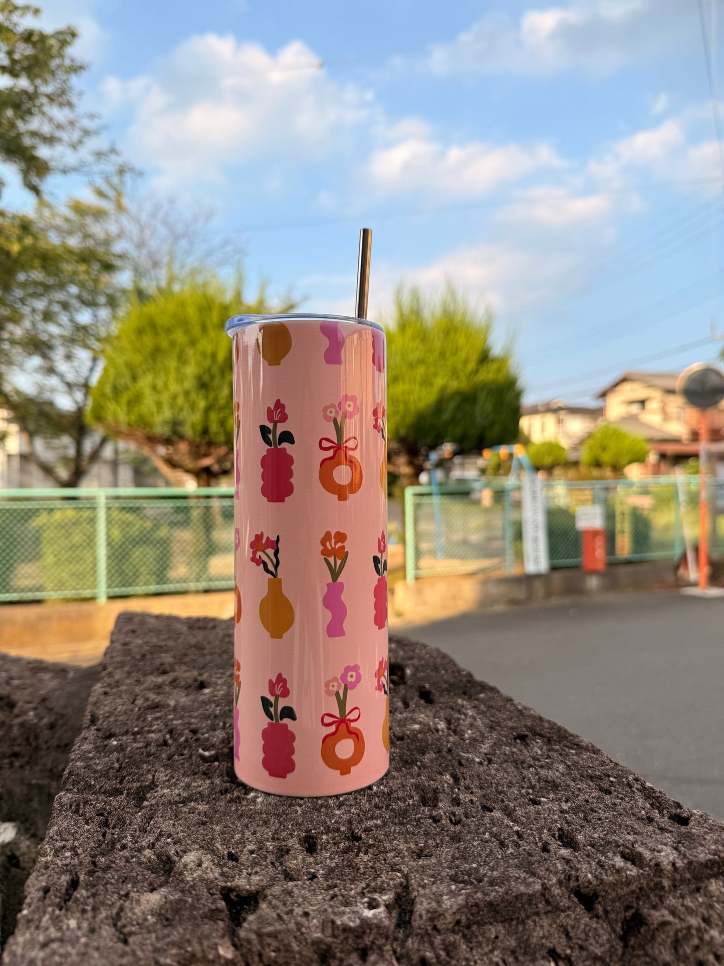 Handmade 20 oz Floral Orange Tumbler