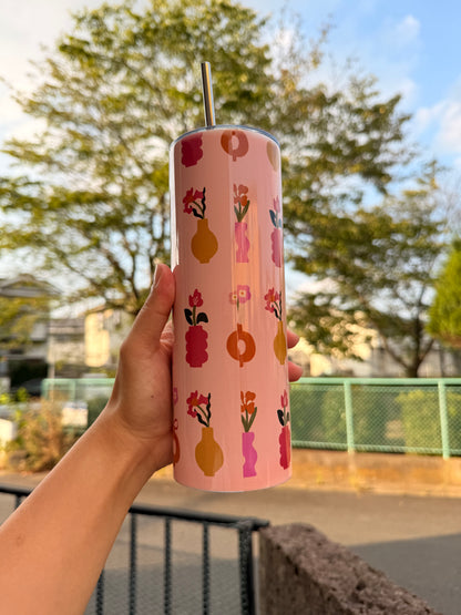 Handmade 20 oz Floral Orange Tumbler
