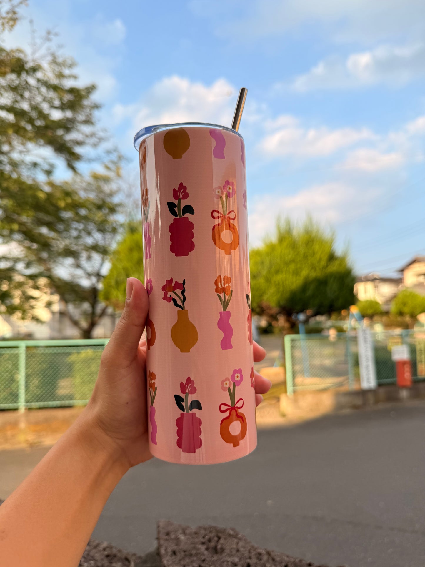 Handmade 20 oz Floral Orange Tumbler