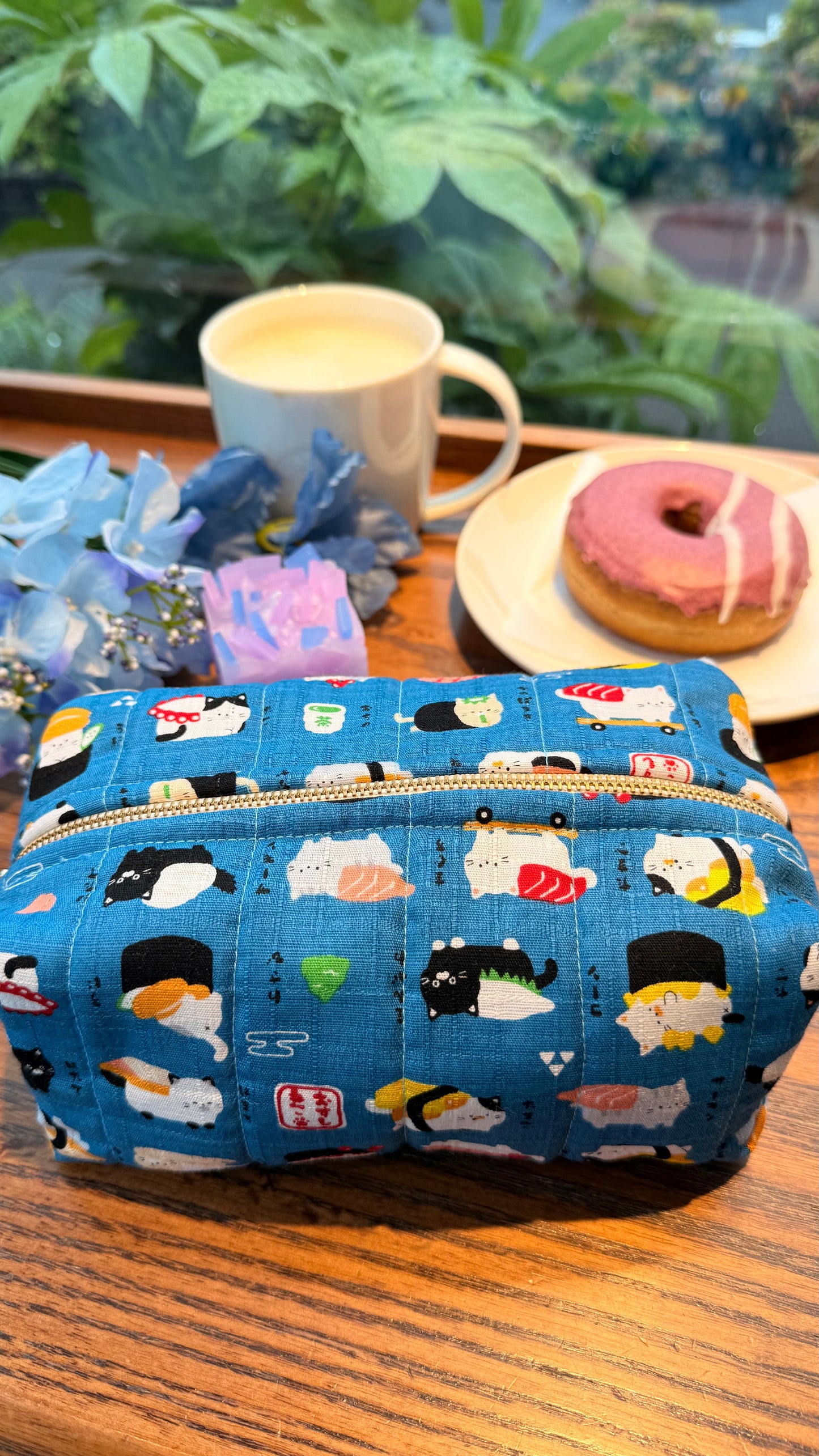 Blue sushi cat oopsie make up pouch