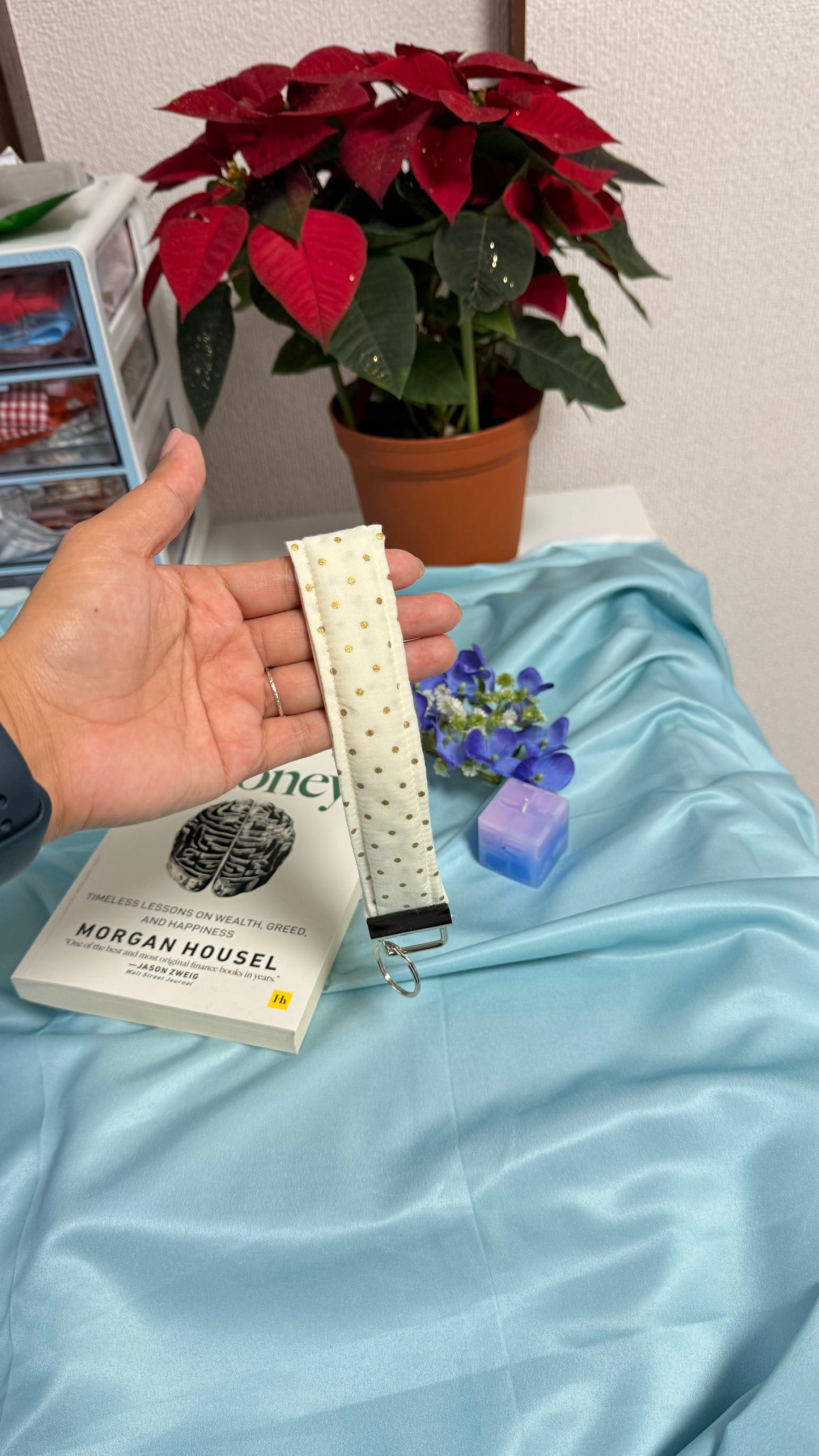 Winter Polka Dot Keychain Wristlet